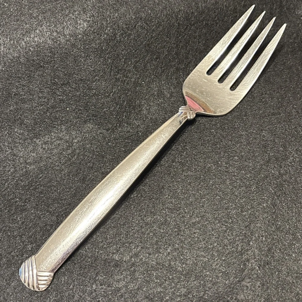Oneida Rattan 4 Prong Cold Meat Fork Stainless Serving Utensil 8 1/4in USA
